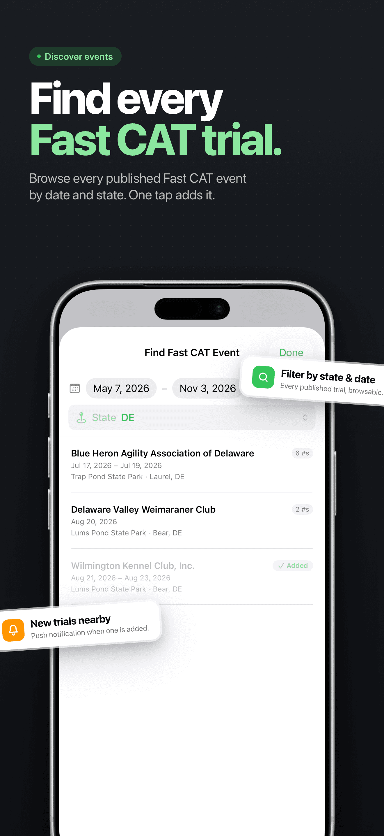 Event finder filtered by state and date